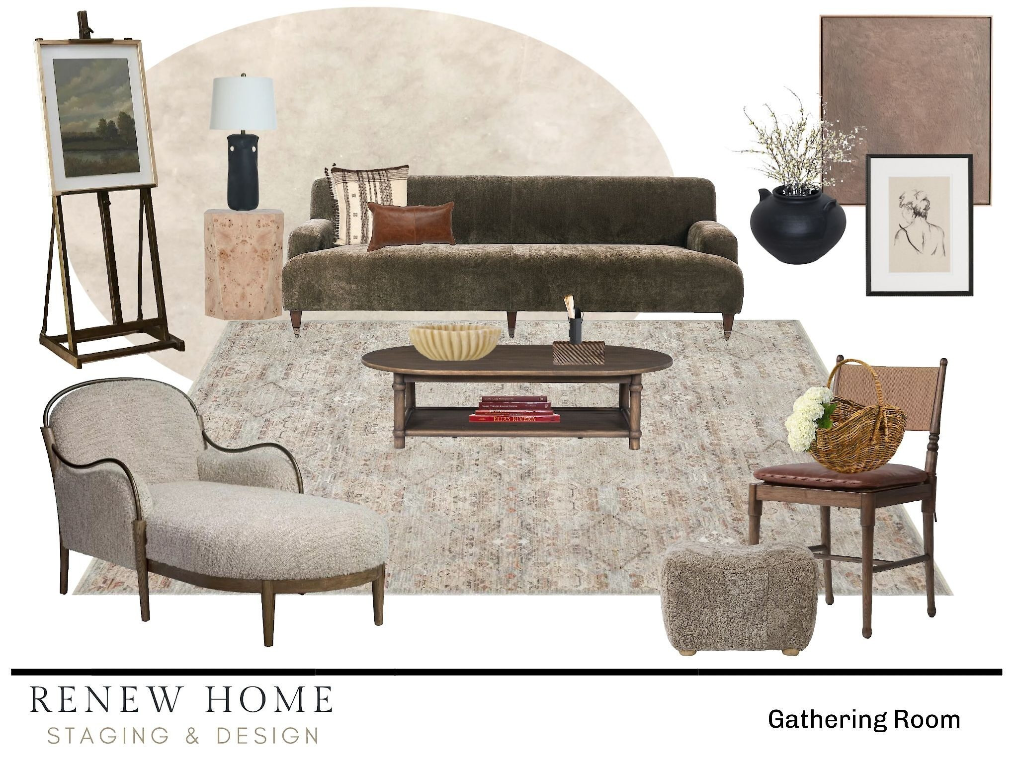 Gathering Room Mood Board inspired by Amber Lewis' newest collection. Anchored in texture, this organic traditional room creates a warm feeling with natural colors, warm woods and layered art.

#LTKhome