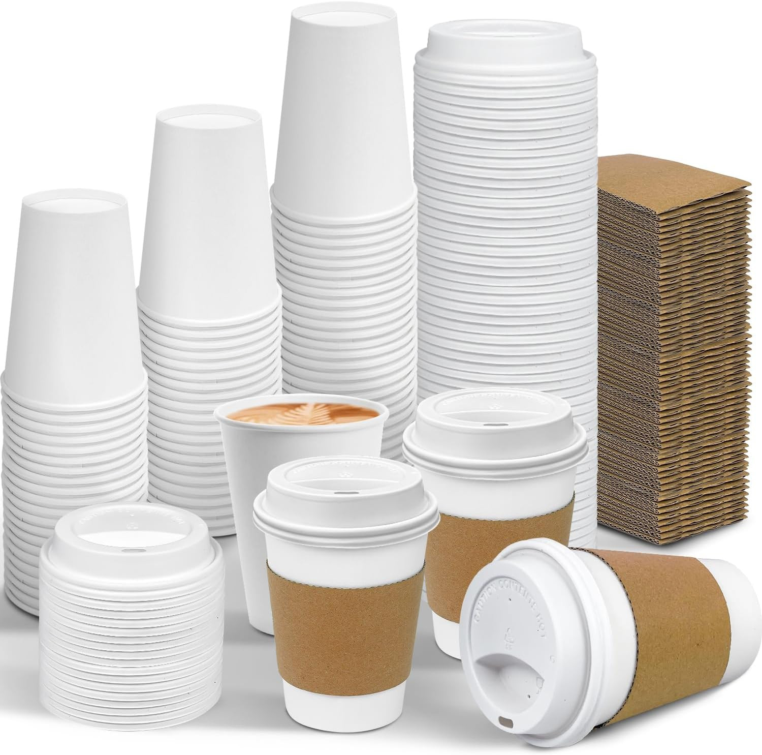 Ginkgo 100 Pack 12 oz Leak-Proof Coffee Cups with Lids and Sleeves | Amazon (US)