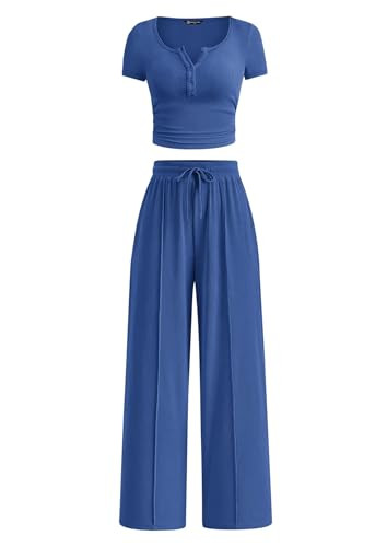 Amazon.com: PRETTYGARDEN Womens 2 Piece Outfits Summer 2026 Ribbed Knit Button Short Sleeve Tops ... | Amazon (US)