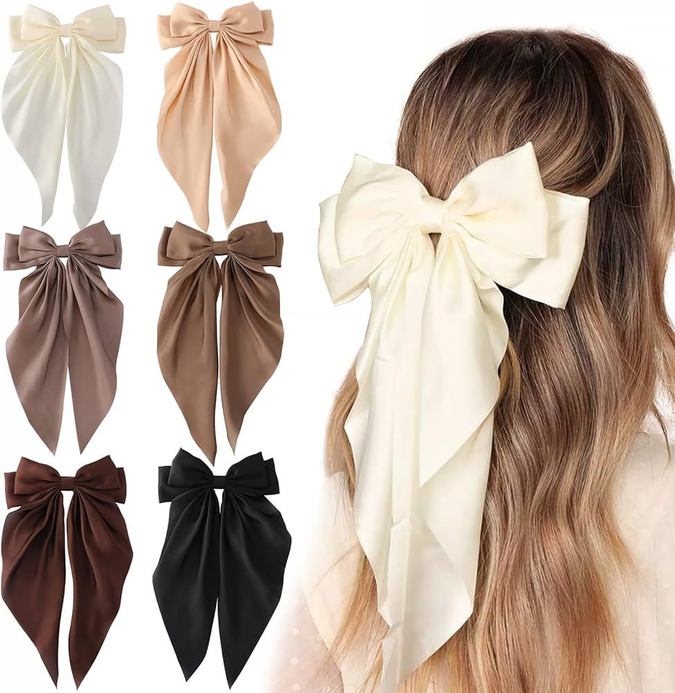 6 PCS Hair Bows for Women, Big Bow Hair Clips for Girls, Silky Satin Hair Bows Clips Oversized Lo... | Amazon (US)