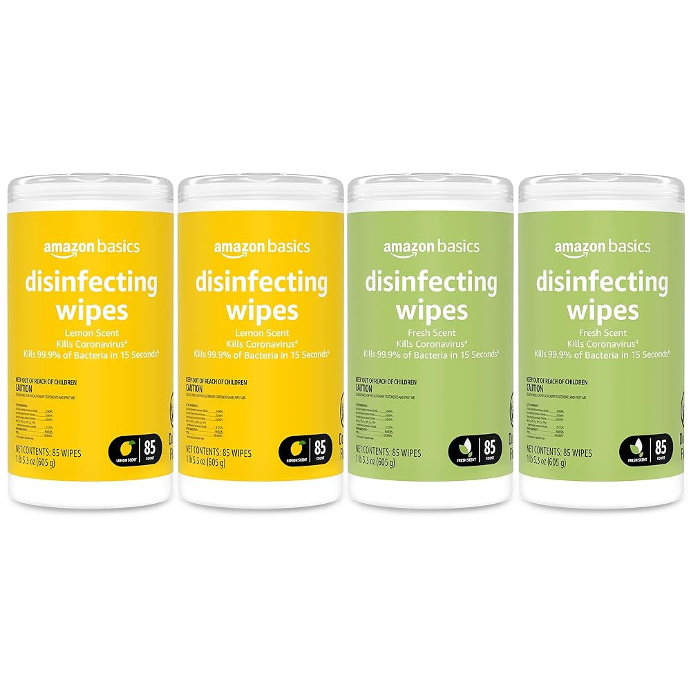 Amazon Basics Wipes, Lemon & Fresh Scent, Sanitizes/Cleans/Deodorizes, 340 Count (4 Packs of 85) | Amazon (US)