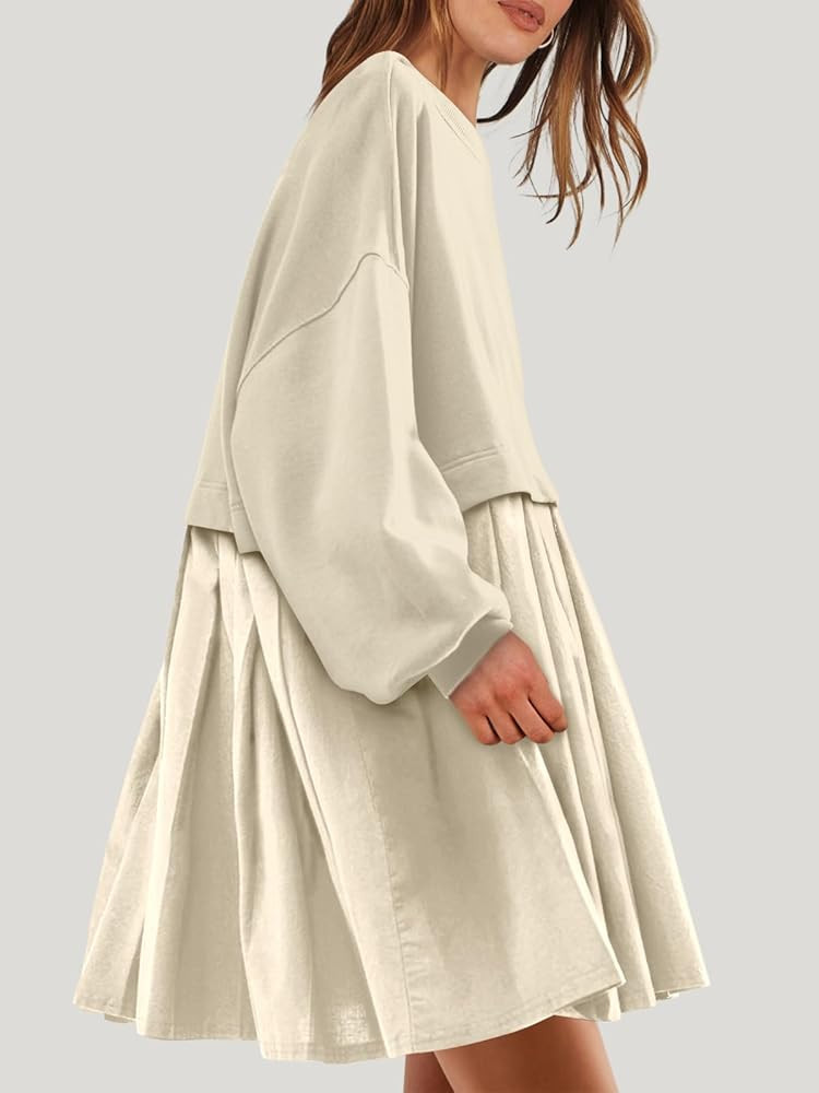 ANRABESS Women Oversized Sweatshirts Hoodie Dress Long Sleeve Crewneck Casual Baggy Patchwork Pleate | Amazon (US)