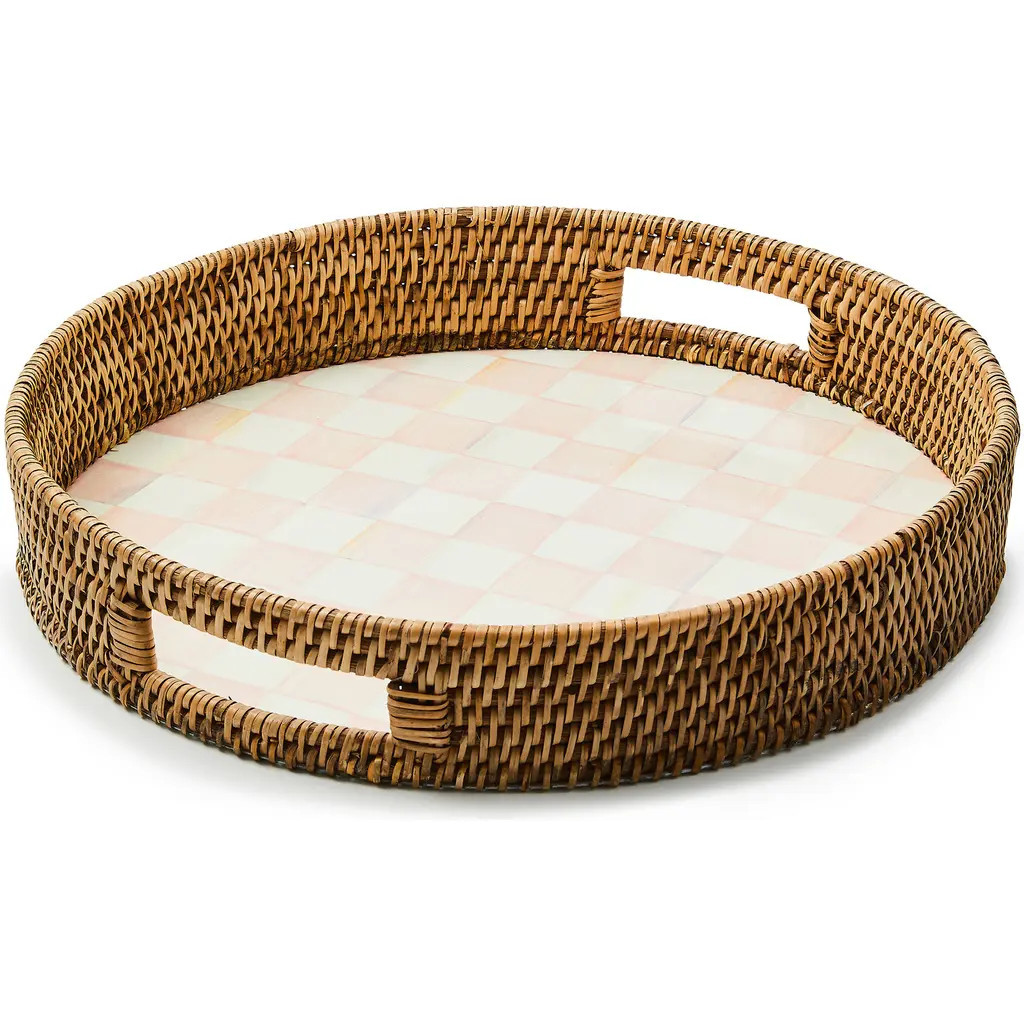 MACKENZIE CHILDS Rosy Check Enameled Steel & Rattan Round Tray at Nordstrom | Nordstrom