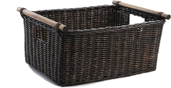 The Basket Lady Pole Handle Wicker Storage Basket, Extra Large, 20 in L x 16 in W x 10 in H, Anti... | Amazon (US)
