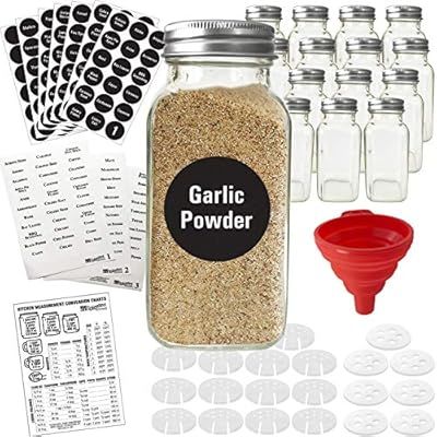 Talented Kitchen 14 Large Glass Spice Jars w/2 Types of Preprinted Spice Labels. Commercial Grade... | Amazon (US)