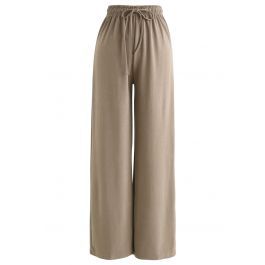 Drawstring Wide-Leg Pants in Tan | Chicwish