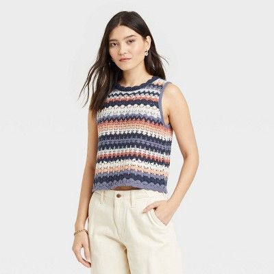 Women's Openwork Sweater Tank - Universal Thread™ Multistriped | Target