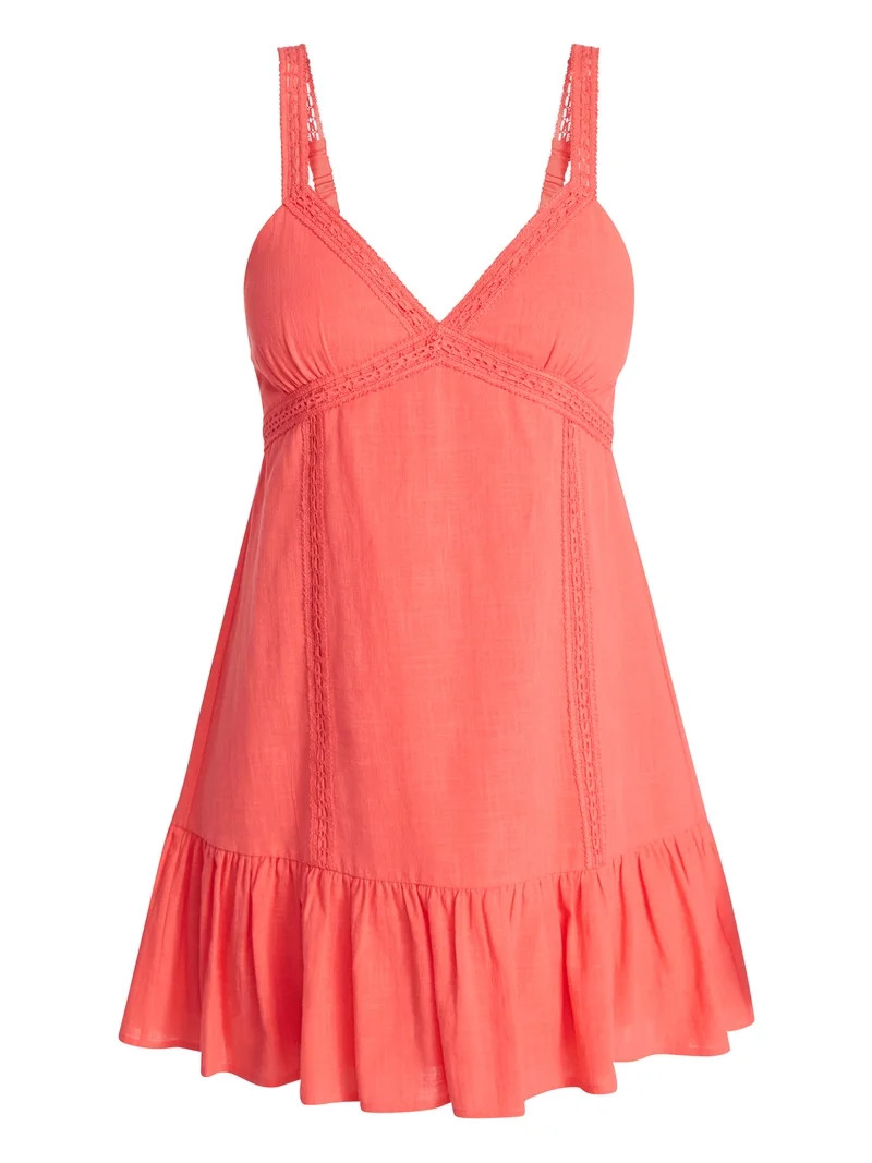 No Boundaries Lace Trim Cotton Mini Dress, Women's XXS-XXL | Walmart (US)