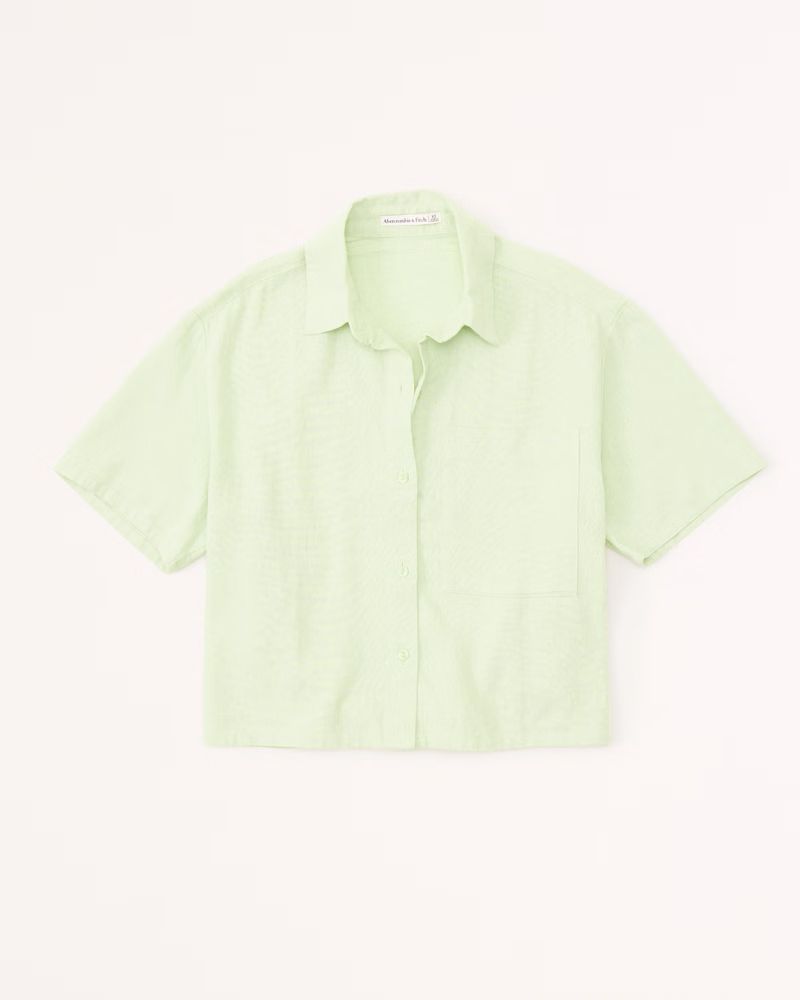 Women's 90s Cropped Boxy Linen-Blend Button-Up Shirt | Women's | Abercrombie.com | Abercrombie & Fitch (US)
