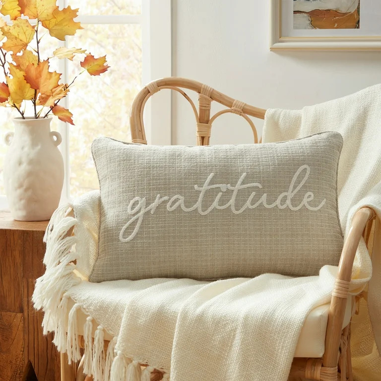 Way to Celebrate 14" x 22" Beige Embroidered Gratitude Oblong Decorative | Walmart (US)