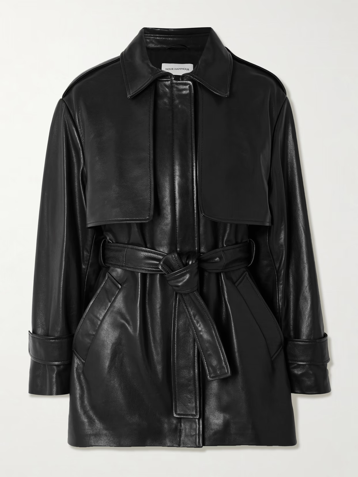 Nour Hammour - Priya Belted Paneled Leather Jacket - Black | NET-A-PORTER (UK & EU)