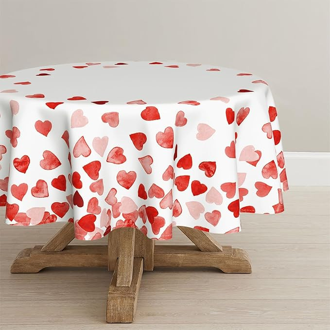 Horaldaily Valentine's Day Tablecloth 70×70 Inch Round, Red Love Hearts Washable Table Cover for... | Amazon (US)