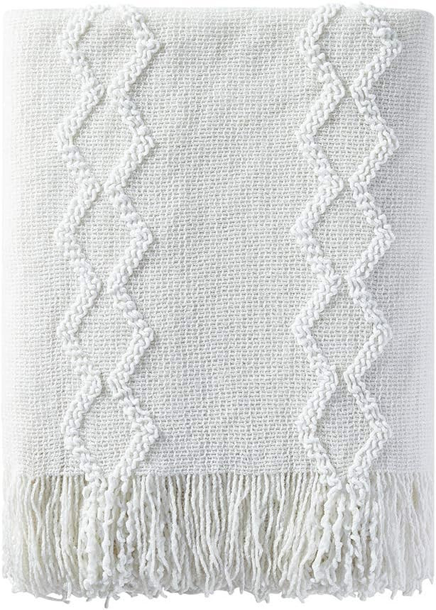 Bourina Fluffy Chenille Knitted Fringe Throw Blanket Lightweight Soft Cozy for Bed Sofa Chair Thr... | Amazon (US)