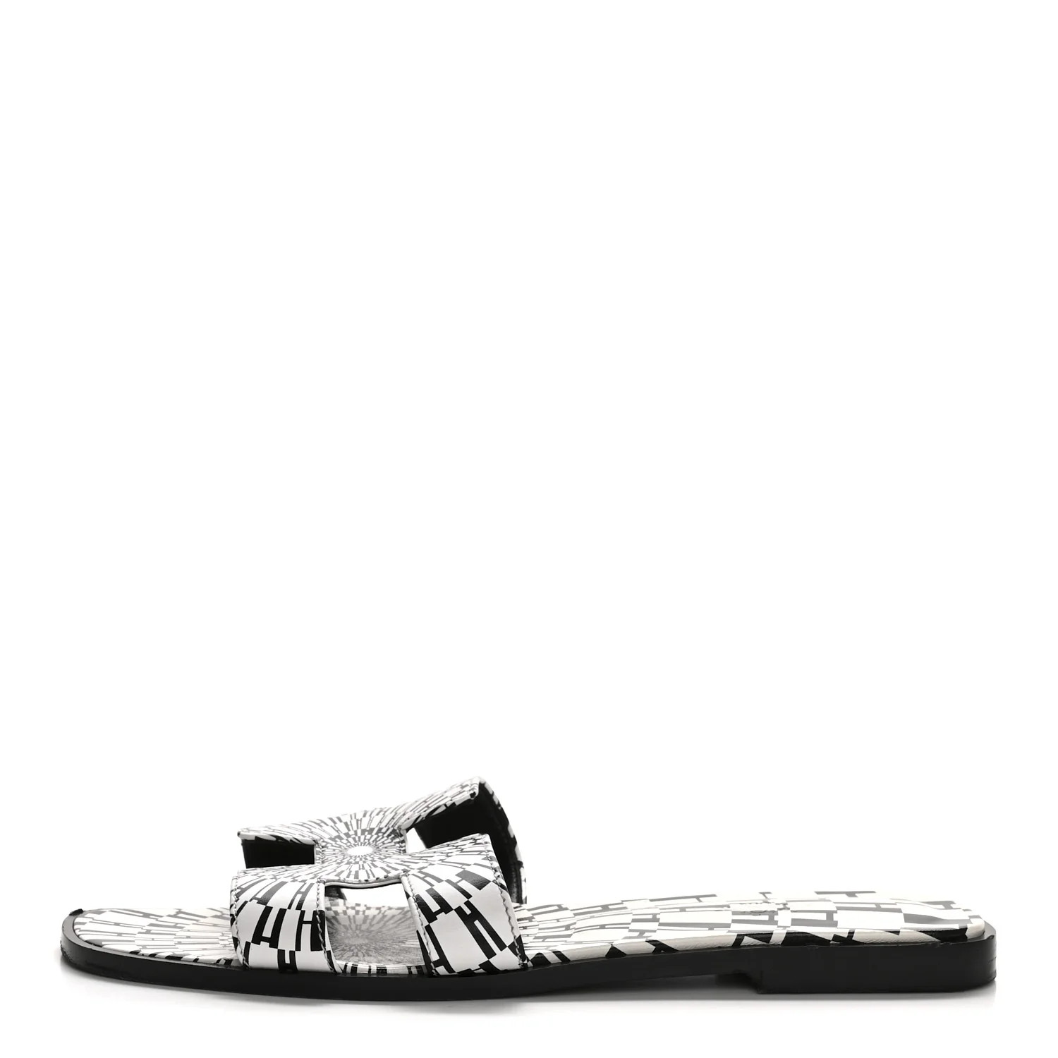 Calfskin Printed Op'H Oran Sandals 39 Black White | FASHIONPHILE (US)
