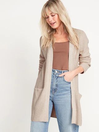 Textured Shaker-Stitch Long-Line Open-Front Sweater for Women | Old Navy (US)