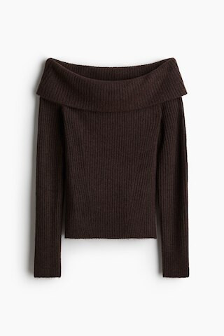 H & M - Rib-knit off-the-shoulder top - Brown | H&M (UK, MY, IN, SG, PH, TW, HK)