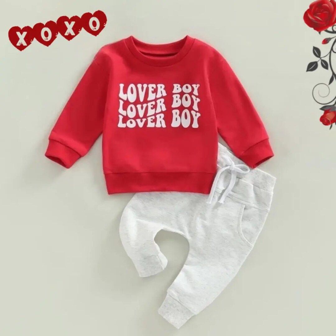 Baby Boys Valentines Day Outfit, Boys Clothing Sets, Boys Lover Boy Sweatshirt Outfit, Baby Boy C... | Etsy (US)