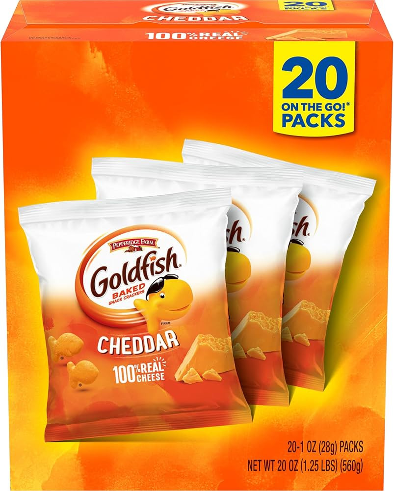 Goldfish Cheddar Cheese Crackers, Baked Snack Crackers, 1 oz On-the-Go Snack Packs, 20 Count Box | Amazon (US)
