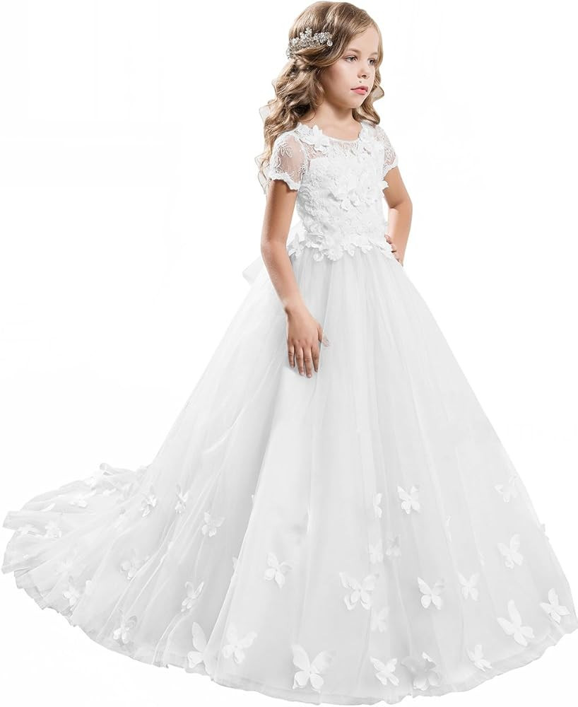 ABAO SISTER Elegant Lace Applique Floor Length Flower Girl Dress Wedding Birthday Pageant Ball Go... | Amazon (US)