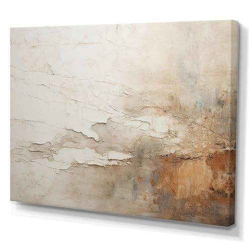 DesignQ Oversized Abstract Canvas Wall Decor - Large Beige Elegant Wall Art - Fusion Of Beige And Brown Paint - Abstract Painting Wall art decor, 44x34 inches | Amazon (US)