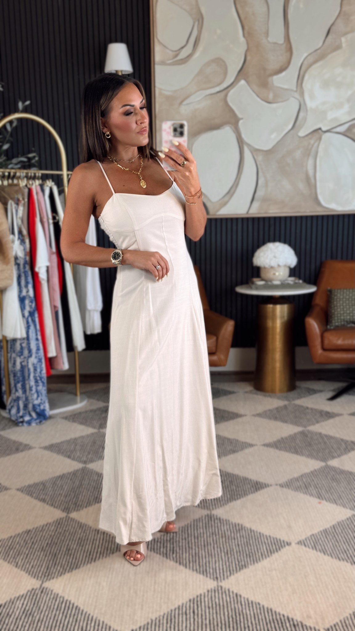 This @dynamite dress is giving glowy skin, golden hour, glass of wine in hand energy. 

Effortless, flattering, and so dang pretty.

Wearing a Small
5’2” | 130 lbs | 34DD | 25” waist

#DynamitePartner #DynamiteStyle #SpringDress #PetiteFashion #OOTD #GlowUp #StyleGoals

#LTKPetite #LTKOver40 #LTKStyleTip