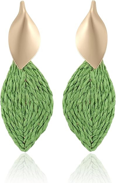Raffia Palm Leaf Earrings, Raffia Straw Wrapped Monstera Drop Dangle Earrings Summer Tropical Bea... | Amazon (US)