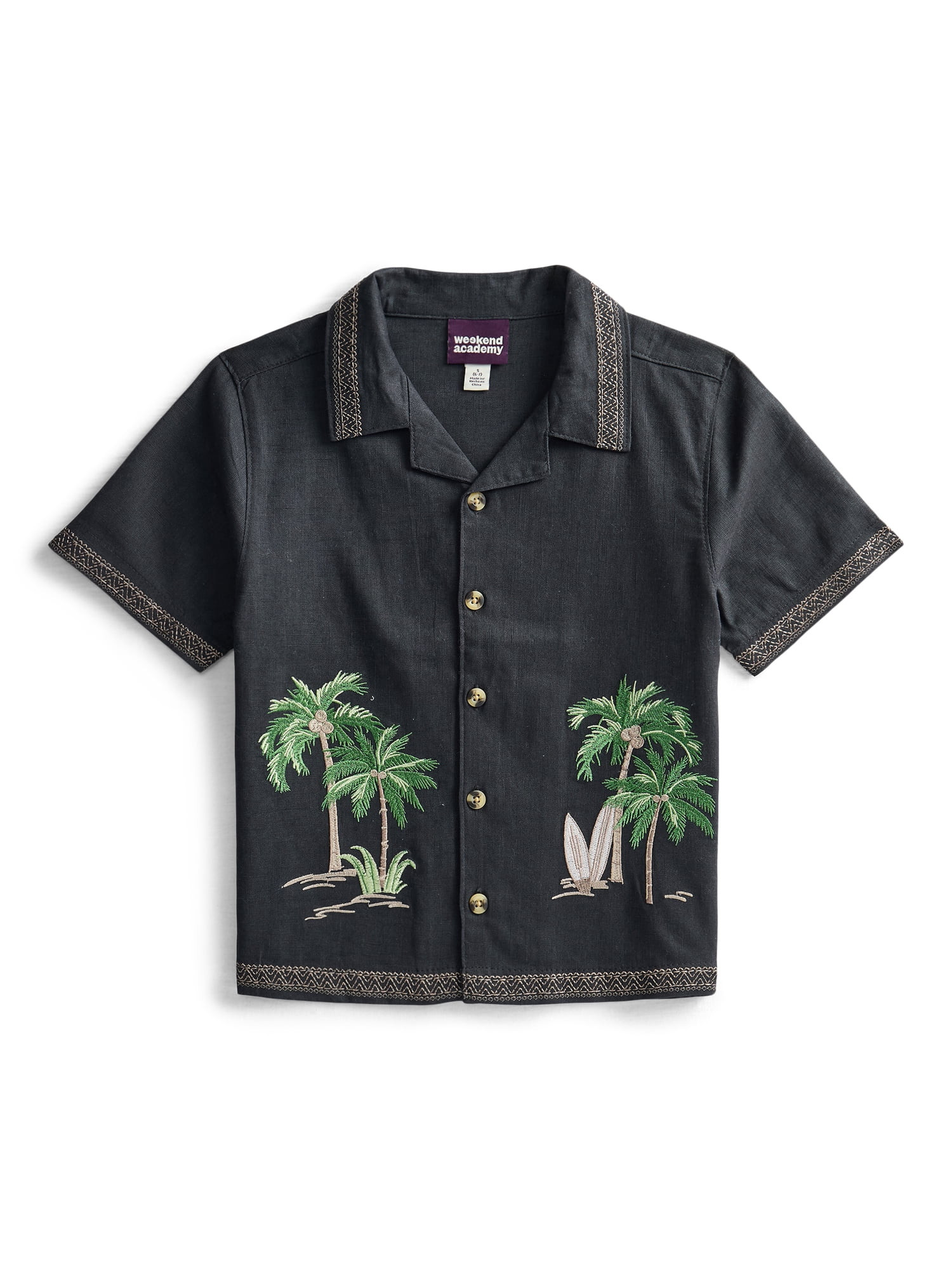 Weekend Academy Boys Embroidered Button Shirt with Short Sleeves, Sizes 4-18 | Walmart (US)