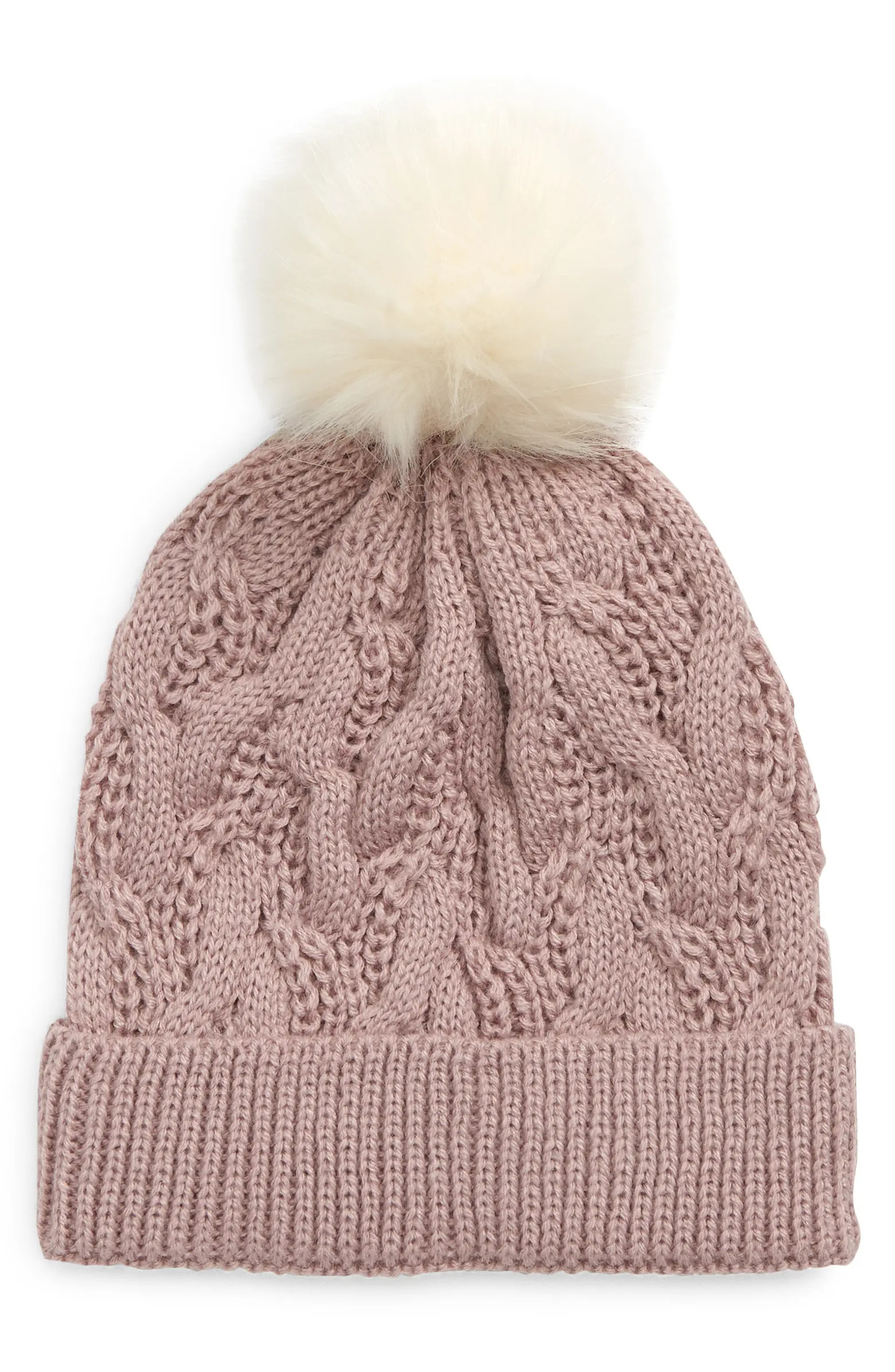 Nordstrom Kids' Cable Beanie with Faux Fur Pom | Nordstrom | Nordstrom