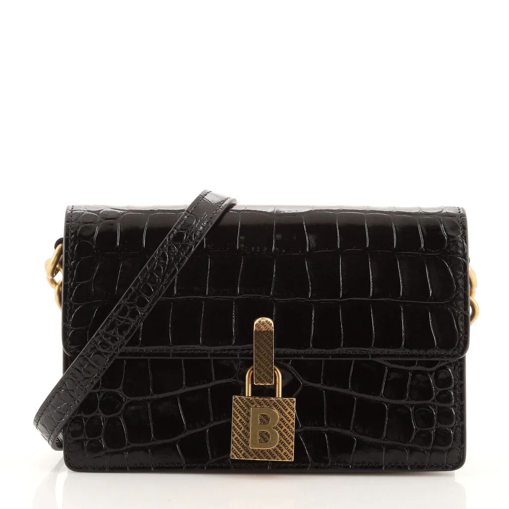 Balenciaga Lock Bag Crocodile Embossed Leather Small Black 9639924 | Rebag