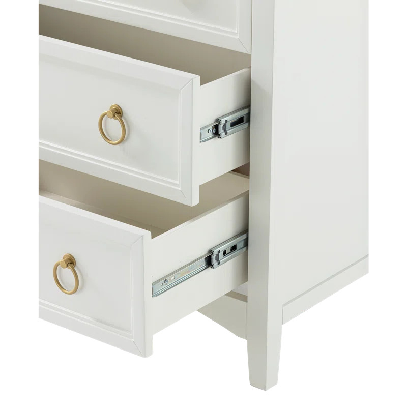 Farmhouse Fully-Assembled White 3-Drawer Dresser Chest, Vintage Nightstand With Bronze Metal Ring... | Wayfair North America