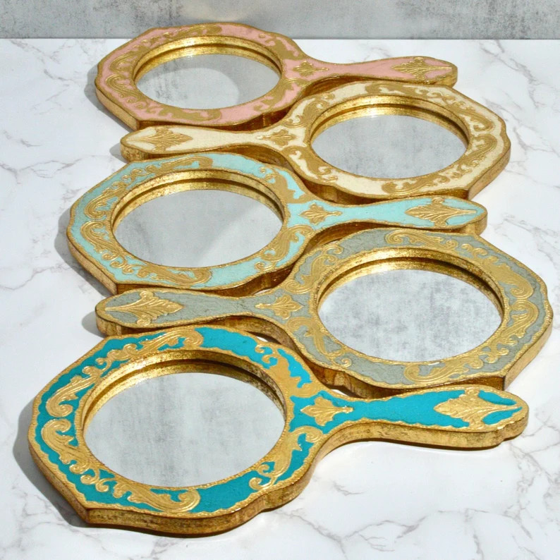 Florentine Wood Round Hand Mirror, Made in Italy - Etsy | Etsy (US)