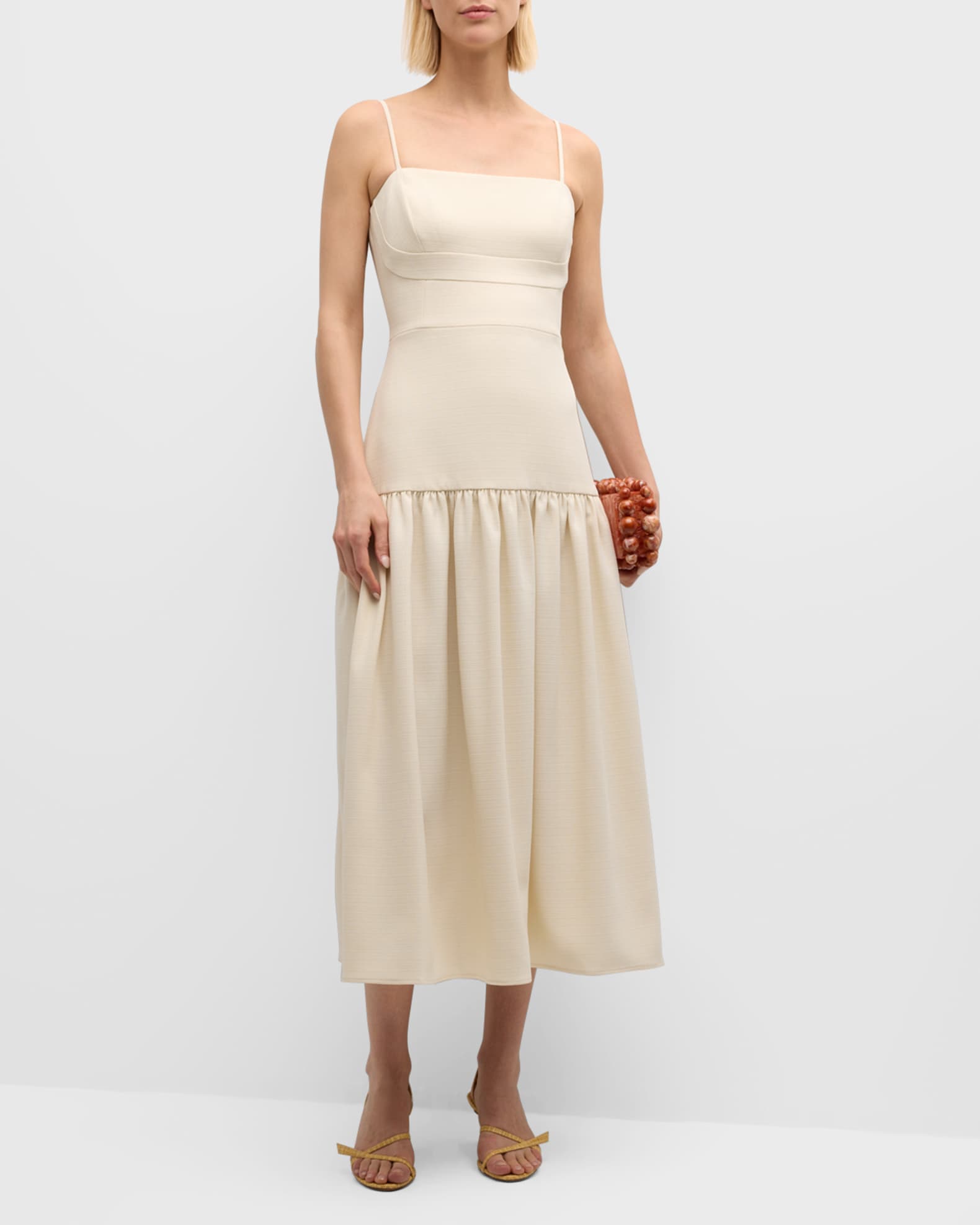 Ivi Strappy Tiered Square-Neck Midi Dress | Neiman Marcus