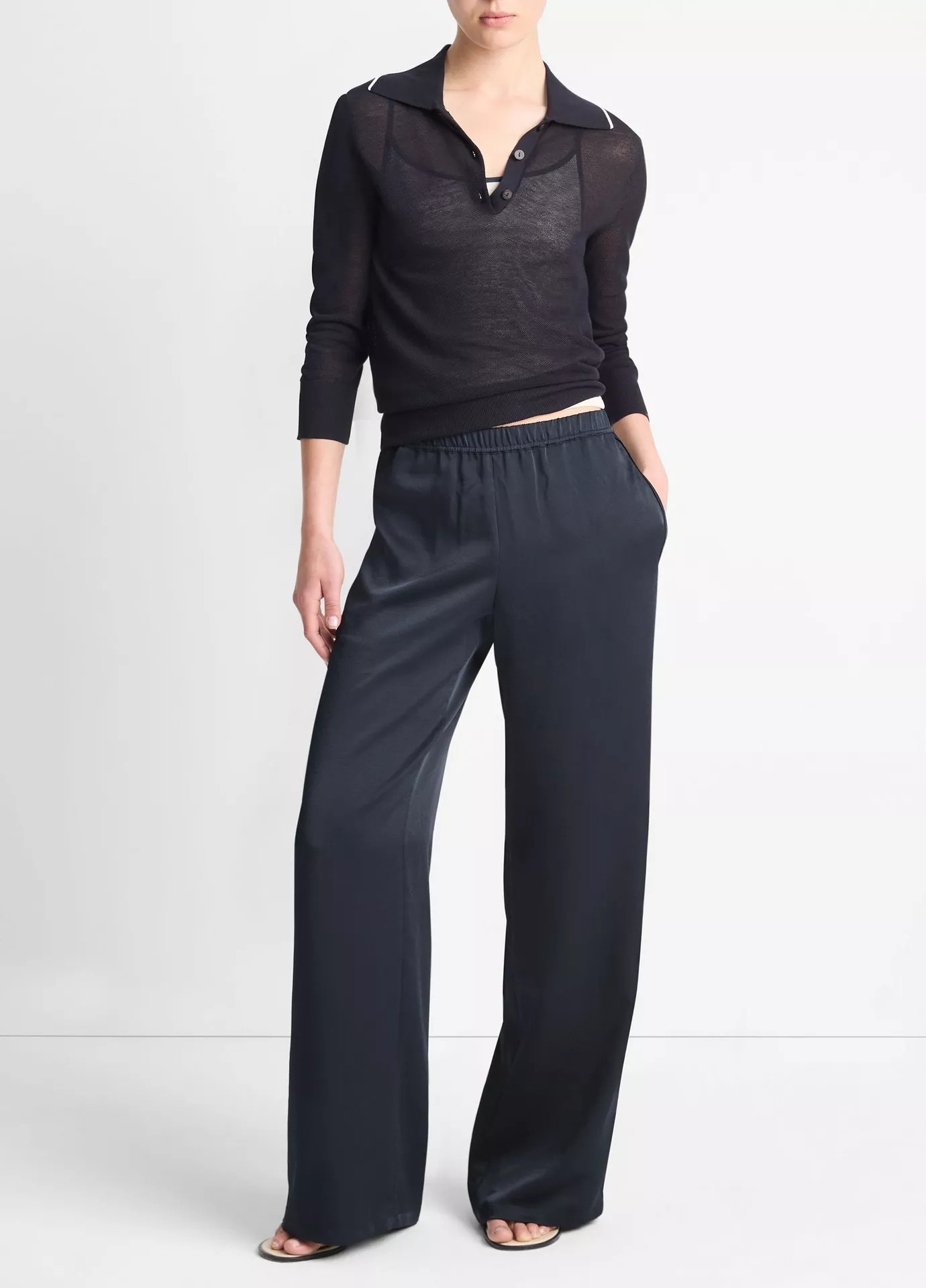 Side-Stripe Satin Low-Rise Wide-Leg Pant | Vince LLC