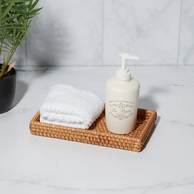 Better Homes & Gardens Rattan Bathroom Cosmetic & Toiletry Tray with Raised Edges, Brown - Walmar... | Walmart (US)