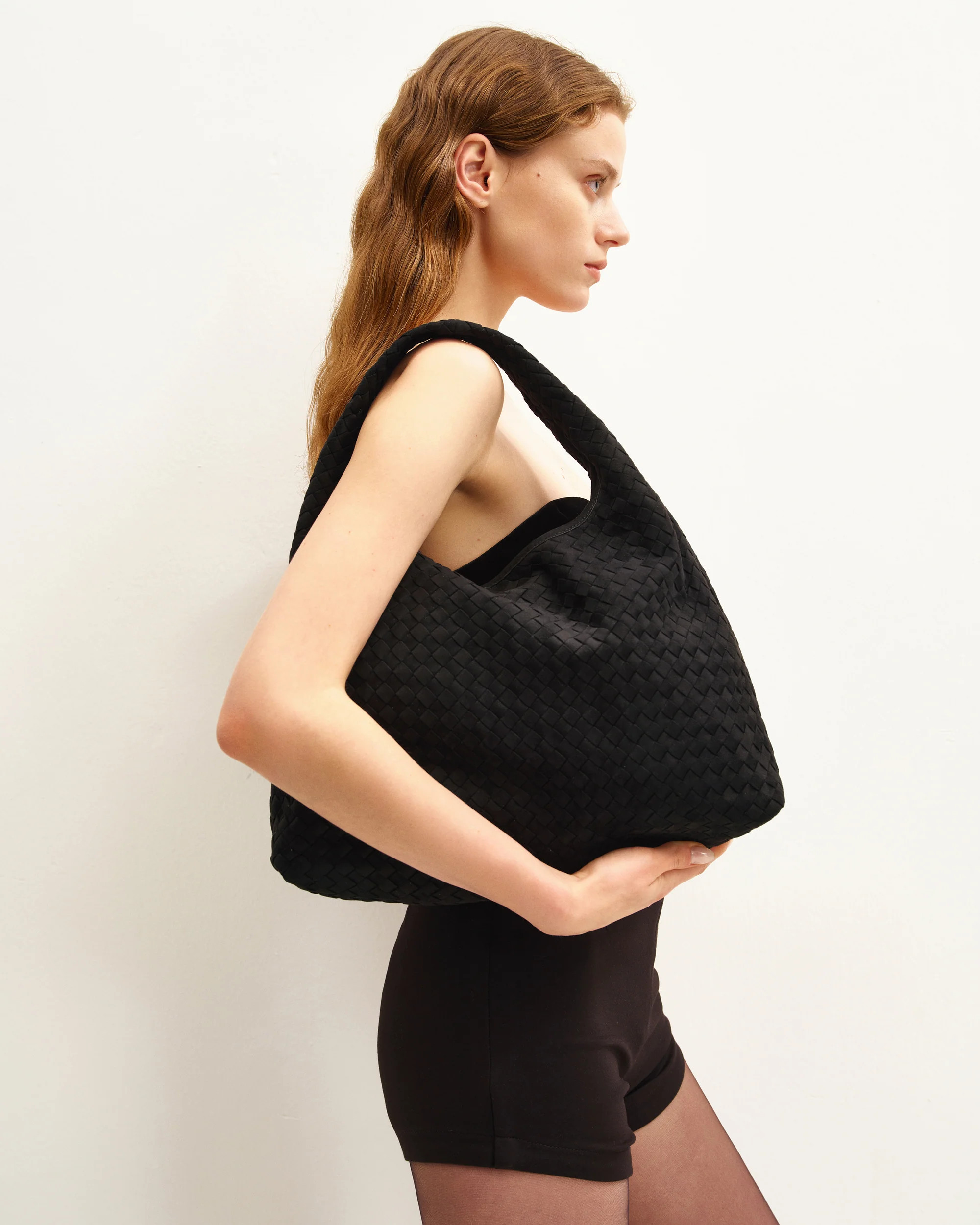 Iaura Faux Suede Woven Shoulder Bag - Black | JW PEI US