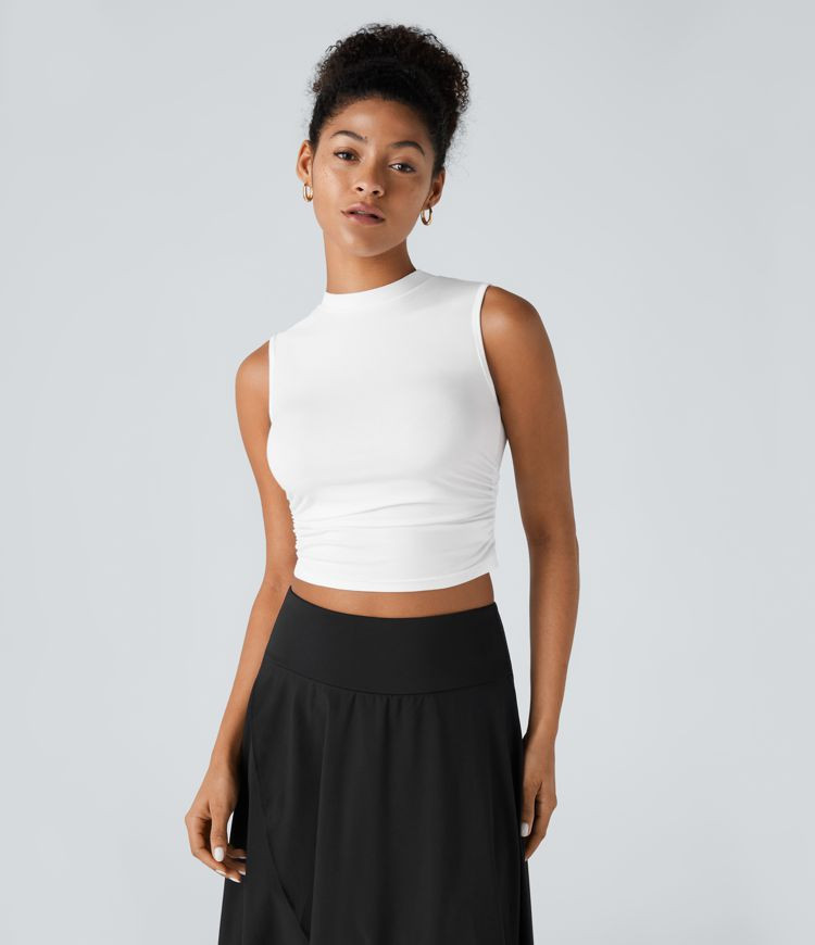 Women’s Round Neck Ruched Skinny Cropped Casual Tank Top - Halara | HALARA