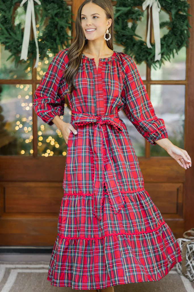 All Good Things Red Plaid Midi Dress | The Mint Julep Boutique