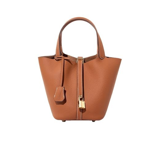 Fashion Genuine Leather Bucket Bag with Inner and Lock Handbag Tote Bag Purses for Shopping Travel Business School(Browns) | Amazon (US)