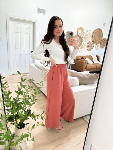 Boho high waisted pants for the perfect spring cozy outfit! I am wearing size small in the color ROSEATE. Square neck fitted ribbed long sleeve pairs perfect. I am wearing color white in size small. 



#LTKsalealert #LTKstyletip