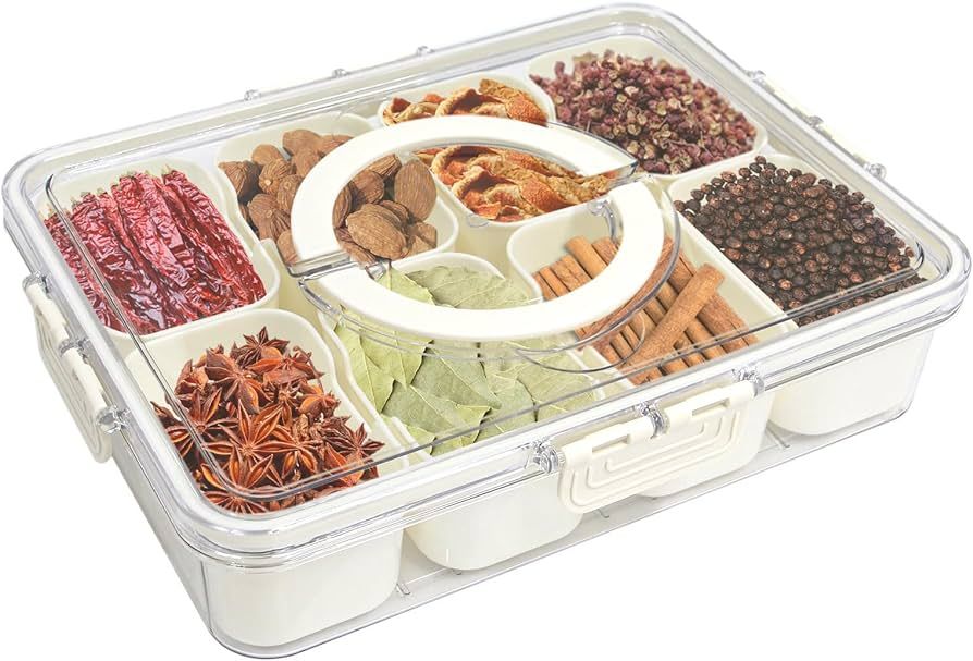 Yuroochii Divided Serving Tray with Handle - Lid & Removable Snack Box 8 Compartment Fruit Contai... | Amazon (US)