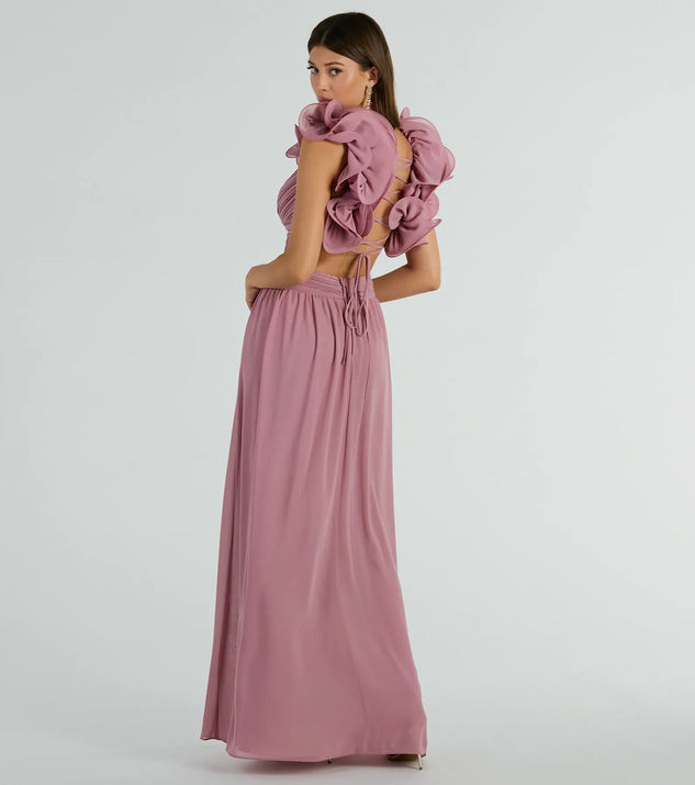 Anne Marie Lace-Up Ruffle A-Line Chiffon Formal Dress | Windsor Stores
