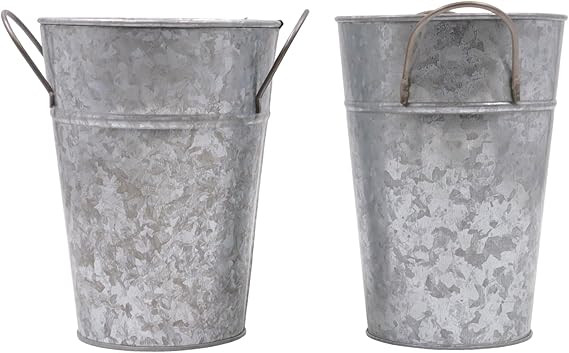 Hosley Set of 2 Galvanized Finish Bucket Vase with PVC Liner 5" Dia x 7" H, Ideal Gift for Floral... | Amazon (US)
