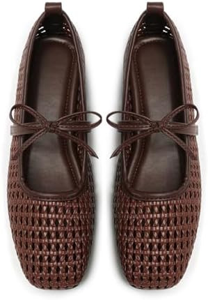 Women's Mesh Woven Ballet Flats Foldable Square Toe Mary Jane Shoe | Amazon (US)