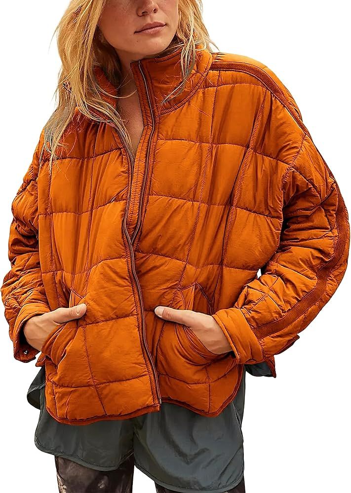 Bianstore Women's Oversized Splice Quilted Lightweight Puffer Jacket Casual Padded Coat | Amazon (US)