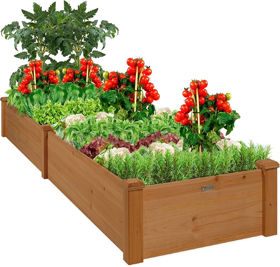 Best Choice Products 8x2ft Outdoor Wooden Raised Garden Bed Planter for Vegetables, Grass, Lawn, ... | Amazon (US)