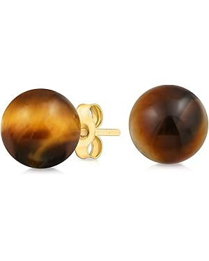 Genuine 14K Yellow Gold Round Gemstone Bead Ball Stud Earrings for Women Teens 6mm Size with a Va... | Amazon (US)