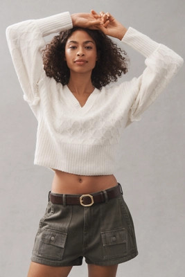 Pilcro V-Neck Drop Shoulder Cable Sweater | Anthropologie (US)