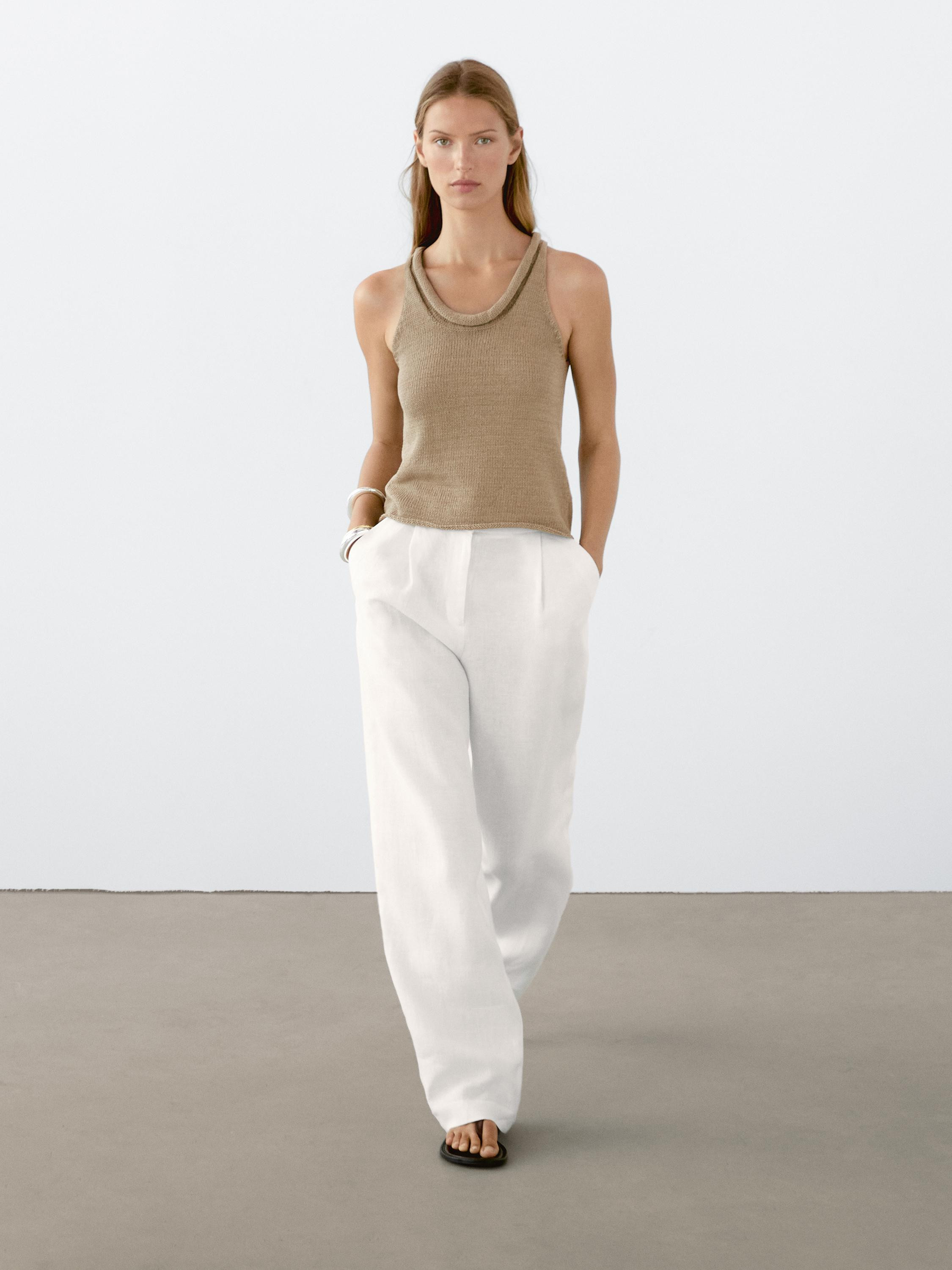 Knit top made of 100% cotton fabric. High crew neck. This garment is shorter than usual.. | Massimo Dutti UK
