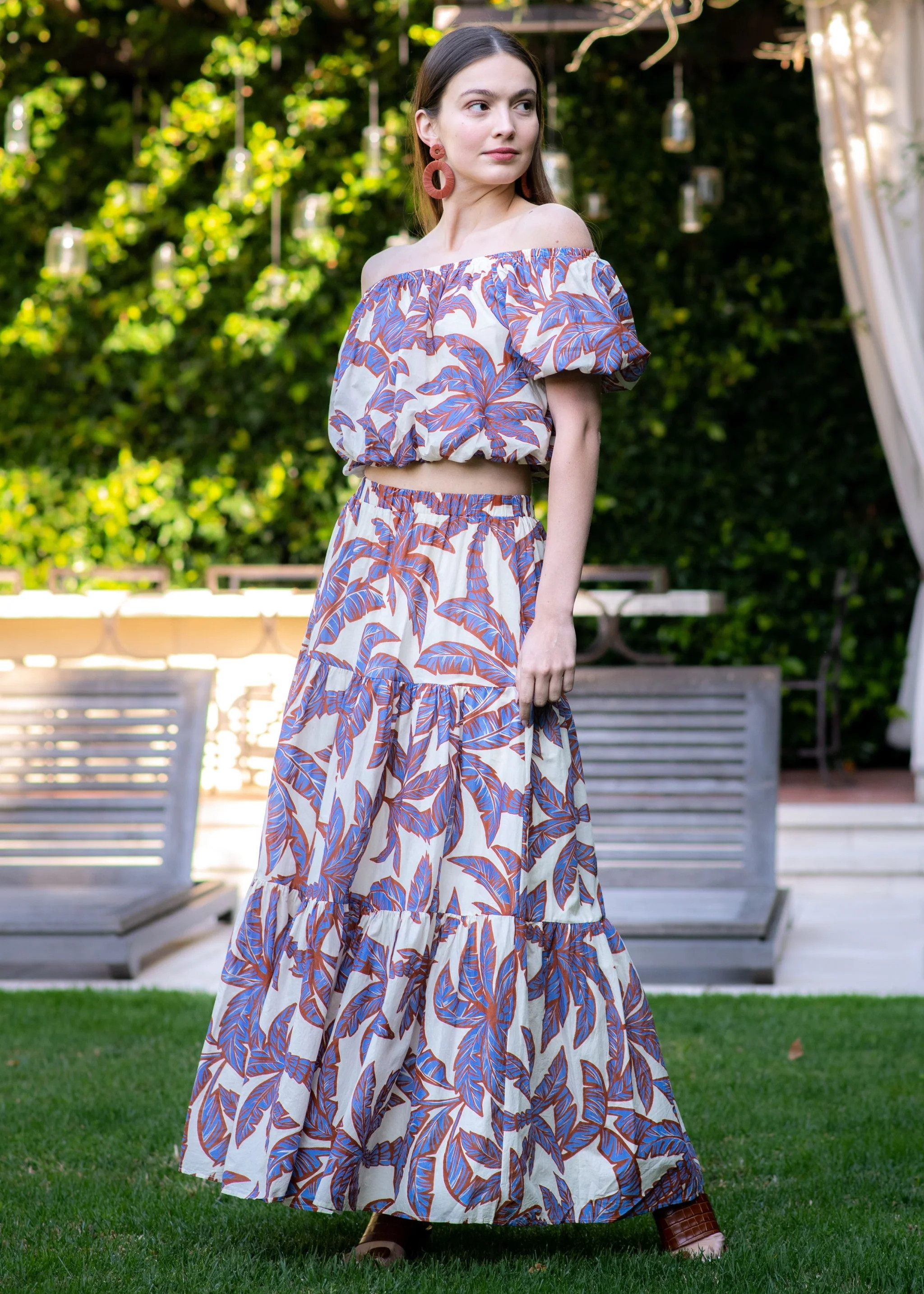Leilani Tiered Multicolor Palm Printed Maxi Skirt | Benaar La