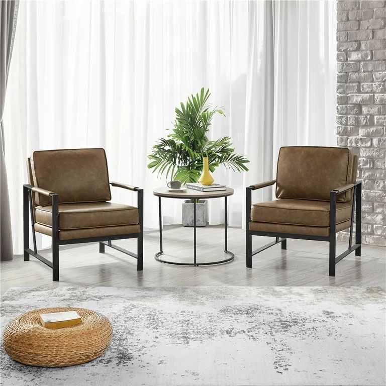 Yaheetech Set of 2 Upholstered Faux Leather Accent Chair, Brown - Walmart.com | Walmart (US)
